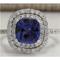 2.95 CTW Natural Tanzanite Diamond Ring 18K Solid White Gold