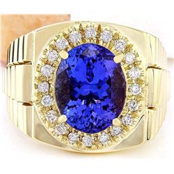 8.06 CTW Natural Tanzanite 18K Solid Yellow Gold Diamond Ring