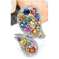 5.33 CTW Natural Sapphire 18K Solid White Gold Diamond Ring