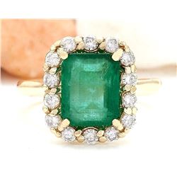 4.50 CTW Natural Emerald 18K Solid Yellow Gold Diamond Ring