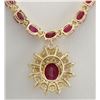 Image 2 : 40.45 CTW Natural Ruby And Diamond Necklace In 14K Yellow Gold