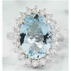5.80 CTW Aquamarine 18K White Gold Diamond Ring