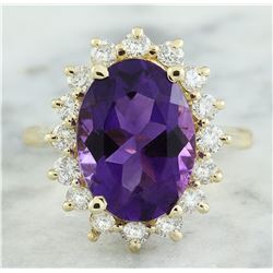 7.26 CTW Amethyst 18K Yellow Gold Diamond Ring