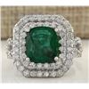 Image 1 : 5.31 CTW Natural Emerald And Diamond Ring In 14K White Gold