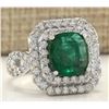 Image 2 : 5.31 CTW Natural Emerald And Diamond Ring In 14K White Gold