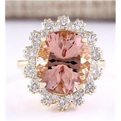 8.65 CTW Natural Morganite And Diamond Ring In 18K Solid Yellow Gold
