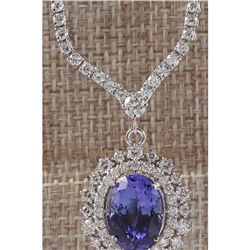 10.28 CTW Natural Tanzanite And Diamond Necklace In 18K White Gold