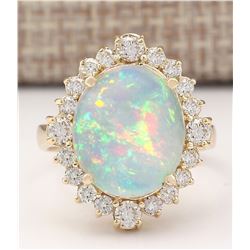 6.53 CTW Natural Opal And Diamond Ring In 14k Yellow Gold