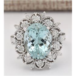 7.27 CTW Natural Aquamarine And Diamond Ring In 18K Solid White Gold