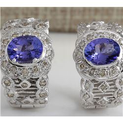 4.20 CTW Natural Tanzanite And Diamond Earrings 18K Solid White Gold