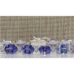 23.35 CTW Natural Tanzanite And Dimond Bracelet In 14k Solid White Gold