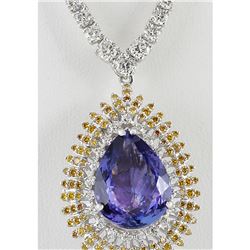 25.48 CTW Natural Tanzanite And Diamond Necklace 18K Solid White Gold