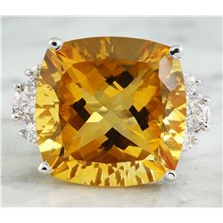 25.60 CTW Citrine 18K White Gold Diamond Ring