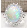 Image 1 : 5.19 CTW Natural Opal And Diamond Ring In18K White Gold