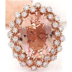 9.80 CTW Natural Morganite 18K Solid Rose Gold Diamond Ring
