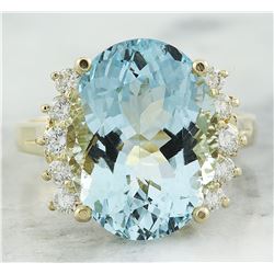 8.15 CTW Aquamarine 14K Yelow Gold Diamond Ring