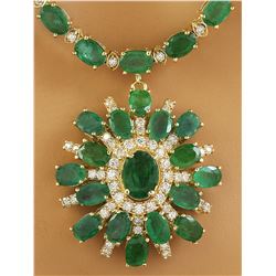 41.20 CTW Emerald 18K yellow Gold Diamond Necklace