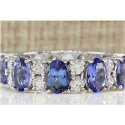 6.94 CTW Natural Tanzanite And Diamond Ring In 14K White Gold