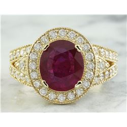 3.70 CTW Ruby 18K Yellow Gold Diamond Ring