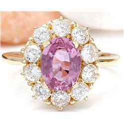 2.86 CTW Natural Sapphire 18K Solid Yellow Gold Diamond Ring