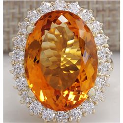 17.91 CTW Natural Citrine And Diamond Ring In 18K Solid Yellow Gold