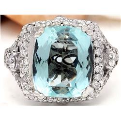 8.00 CTW Natural Aquamarine 18K Solid White Gold Diamond Ring