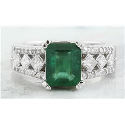 2.95 CTW Emerald 18K White Gold Diamond Ring