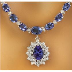 48.77 CTW Tanzanite 14K White Gold Diamond Pendant Necklace