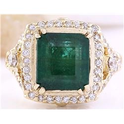 6.10 CTW Natural Emerald 18K Solid Yellow Gold Diamond Ring