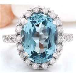 10.14 CTW Natural Aquamarine 14K Solid White Gold Diamond Ring