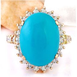 8.54 CTW Natural Turquoise 18K Solid Rose Gold Diamond Ring