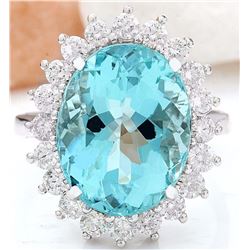 9.20 CTW Natural Aquamarine 18K Solid White Gold Diamond Ring