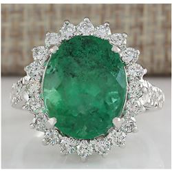 8.93 CTW Natural Colombian Emerald And Diamond Ring In 14K White Gold