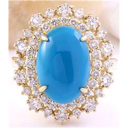 7.10 CTW Natural Turquoise 18K Solid Yellow Gold Diamond Ring