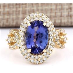 5.11 CTW Natural Tanzanite And Diamond Ring In 18K Yellow Gold