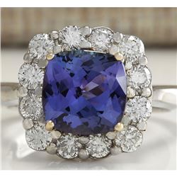 3.93 CTW Natural Blue Tanzanite And Diamond Ring 14K Solid White Gold