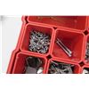 Image 2 : Red Plastic 11 Compartment Tool Box w/ Misc Nails, Screws, Hinges, etc