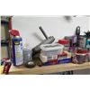 Image 2 : Contents of Shelf: WD-40, Staplers, Glue, Nails, DeWalt Rock Carbide, Filters, etc