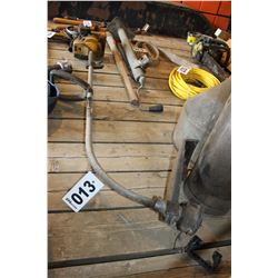 WEED EATER (NOT RUNNING) & SILVER FIRE EXTINGUISHER, PLASTIC OIL CAN, FUNNEL