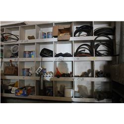 MISC IN WOOD BIN, HOSES, PTO CABLES, FITTINGS, SPRAYS, ETC