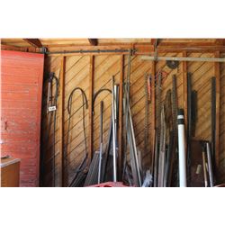 MISC ON WEST WALL (STEEL, CHAINS, HANDLES, ETC)