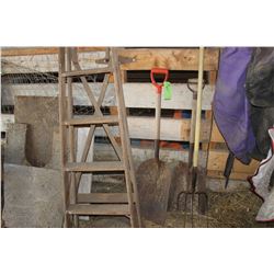 FORK, LADDER & 2 SHOVELS