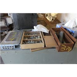 CONTENTS ON FILING CABINETS (NUTS, BOLTS, MOUSE TRAP, STEREO, INSECTICIDE SPRAY)