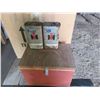 Image 1 : IH MILKER PUMP OIL TIN, IH CREAM SEPARATOR OIL TIN & WOOD STORAGE BOX