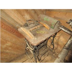TREDDLE SEWING MACHINE STAND, THREAD WINDER, ETC