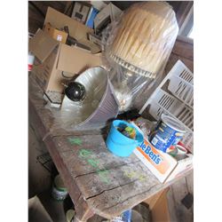 OLD WOOD TABLE C/W 2 LAMPS