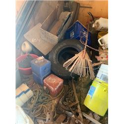 CONTENTS OF ROOM - TUBS, 3 BLOCKS, SALT, SHOVELS, TIRES