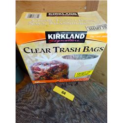 BOX WITH CLEAR TRASH BAGS, METAL COAT RACKS, VEHICLE WINDOW SHADE, ETC