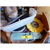 Image 1 : BOX OF AUTOMOTIVE WIRE, WRENCHES, FLAPPER DISCS, ELECTRICAL SUPPLIES, ETC