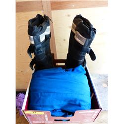 BOX WITH THINSULATE WINTER BOOTS (SIZE 10), COVERALLS (SIZE 48), ETC